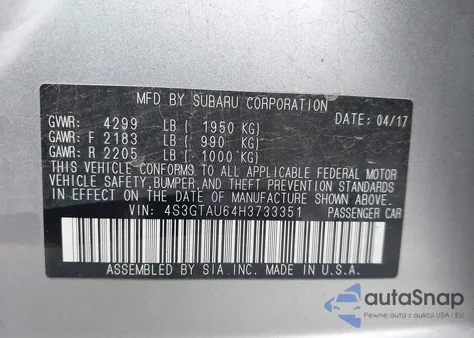 2017 Subaru Impreza 2.0I Limited z USA, uszkodzony, nr VIN 4S3GTAU64H3733351